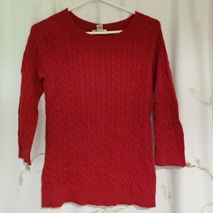 Ann Taylor Loft Red Cableknit Sweater 3/4 Sleeve